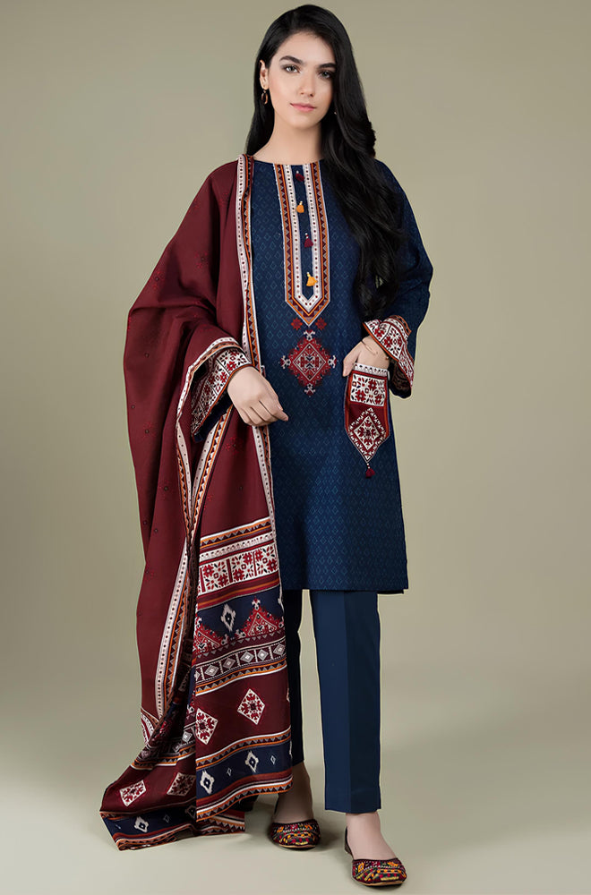 WINTER  3PC Linen Embroidered suit with Embroidered Shawll