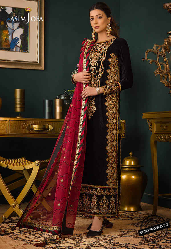 Asim jofa Embroidered Velvet 3piece suit - KP2013