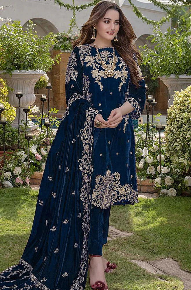 Azure Embroidered Velvet 3piece suit - KP2015