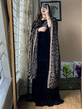 Azure - Winter Velvet Dress with Printed Dhanak Shawl kp1277
