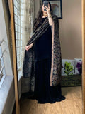 Azure - Winter Velvet Dress with Printed Dhanak Shawl kp1277