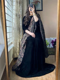 Azure - Winter Velvet Dress with Printed Dhanak Shawl kp1277