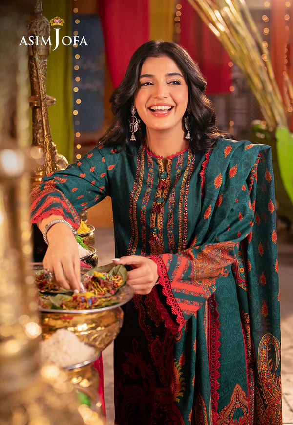 Asim Jofa - Winter 3PC Karandi Digital Print Dress - KP33402