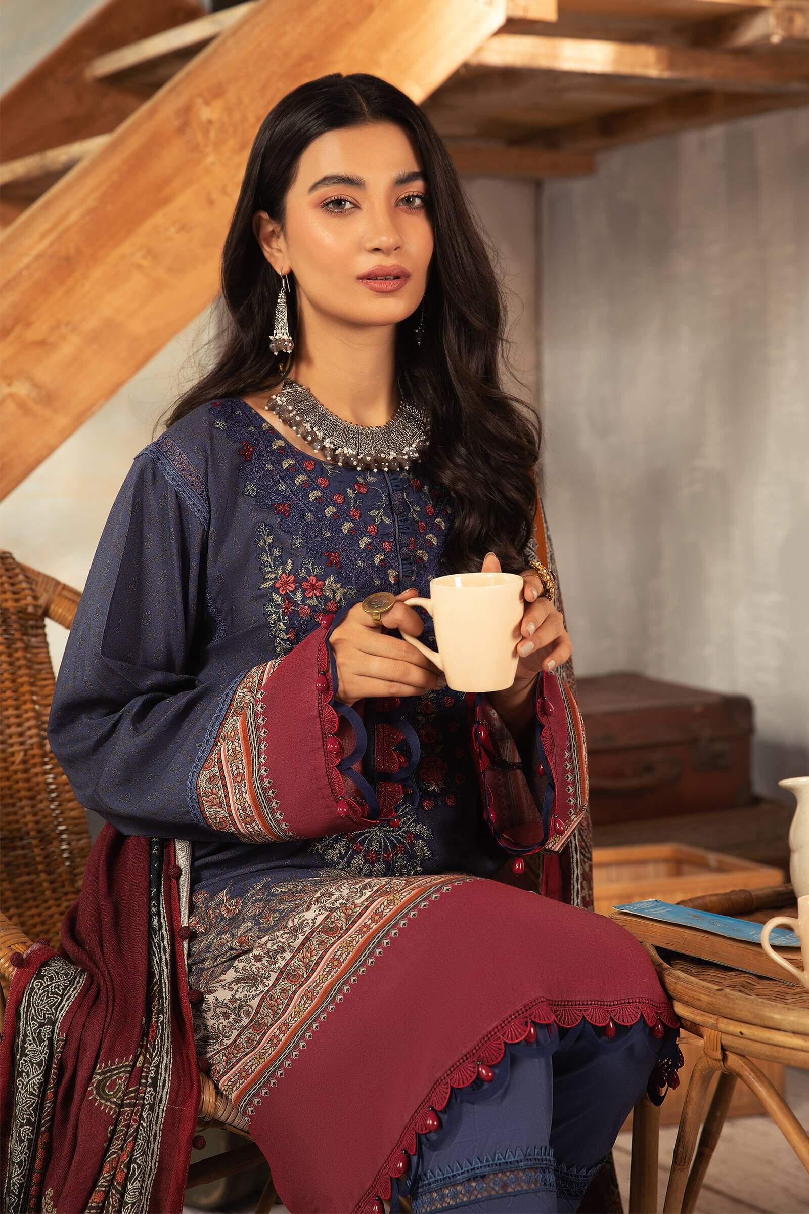 Maria B  - Winter 3PC Karandi Digital Print Dress - KP33409