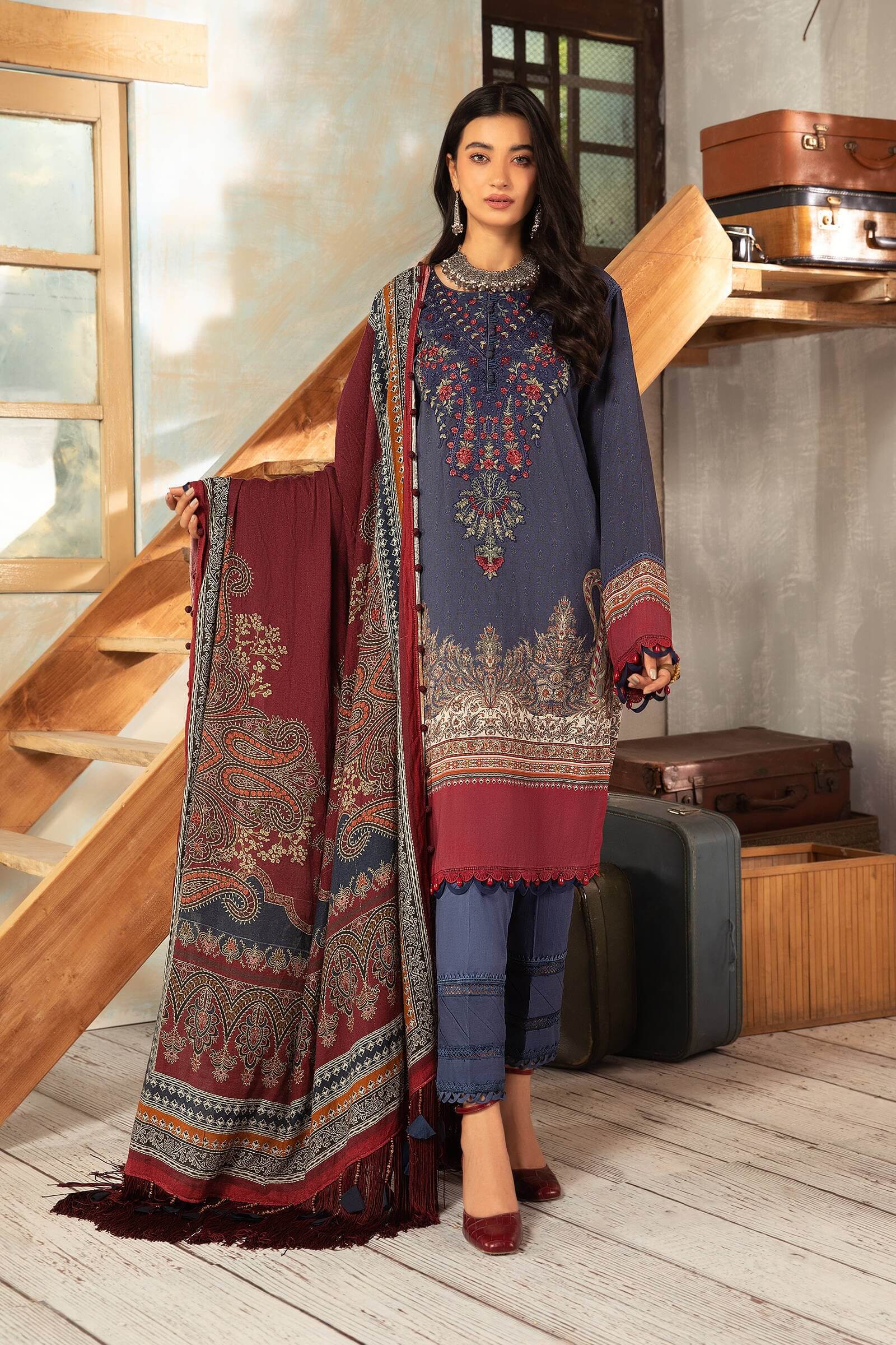 Maria B  - Winter 3PC Karandi Digital Print Dress - KP33409