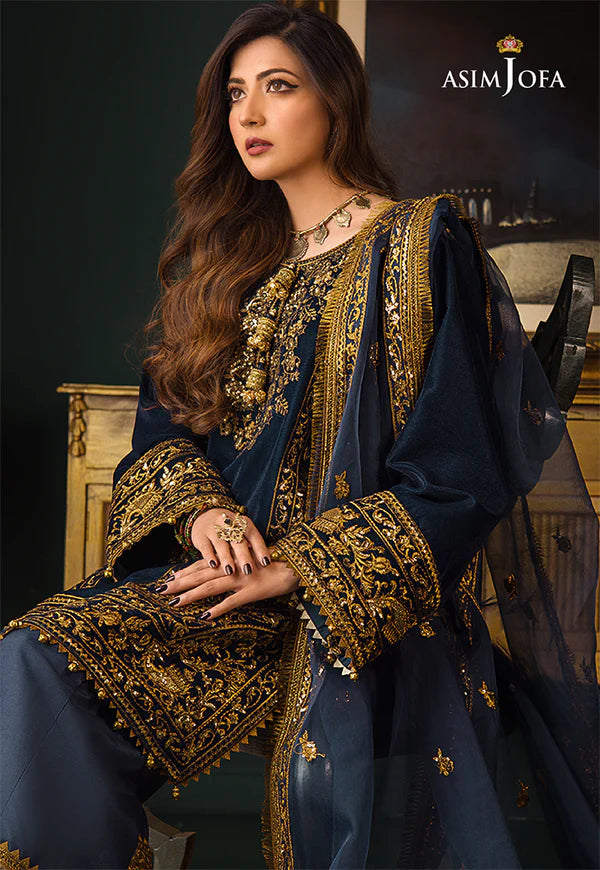 Asim Jofa -  Embroidered Velvet 3piece suit -2028