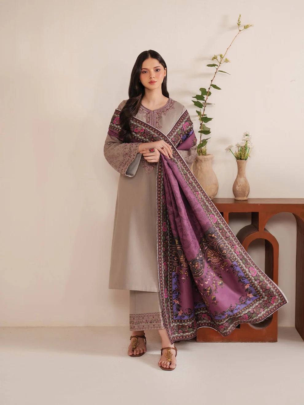 Jazmin - Winter 3PC Dhanak Embroidered Suit - kp3309