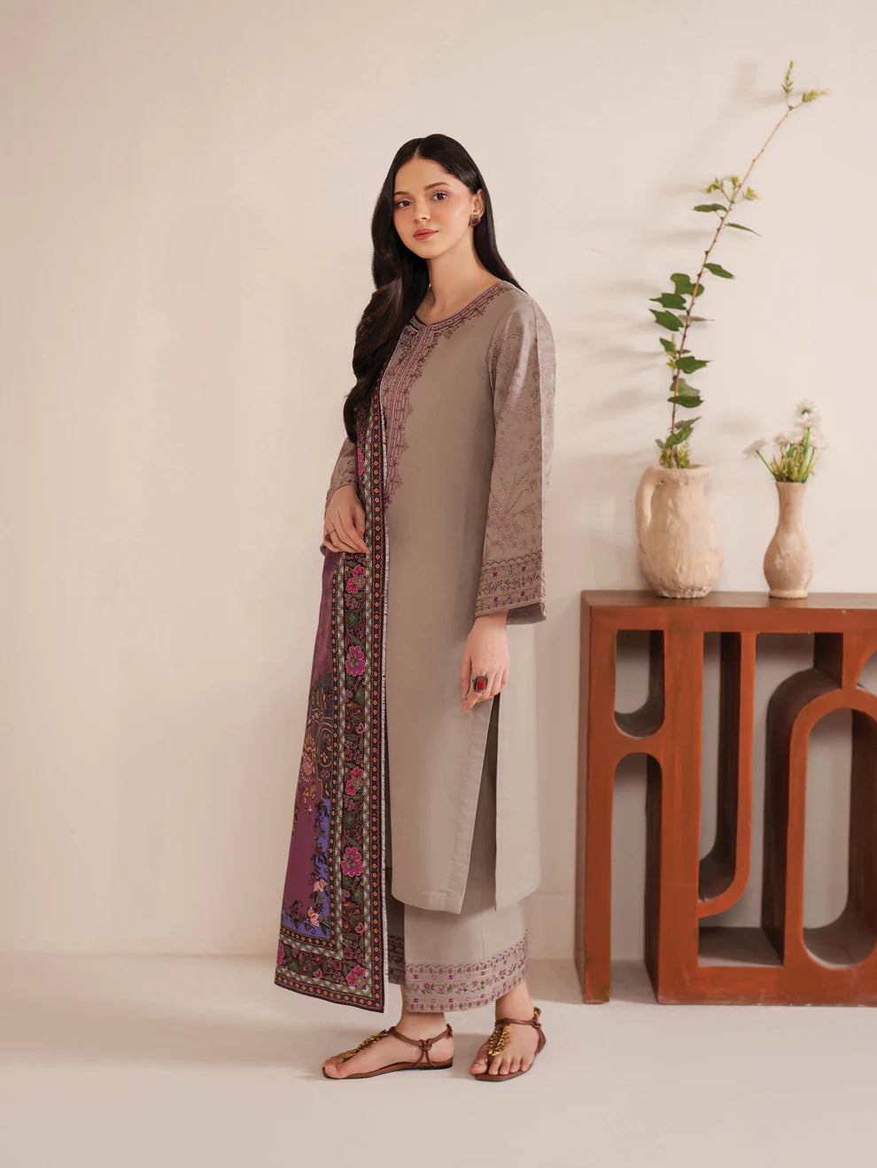 Jazmin - Winter 3PC Dhanak Embroidered Suit - kp3309