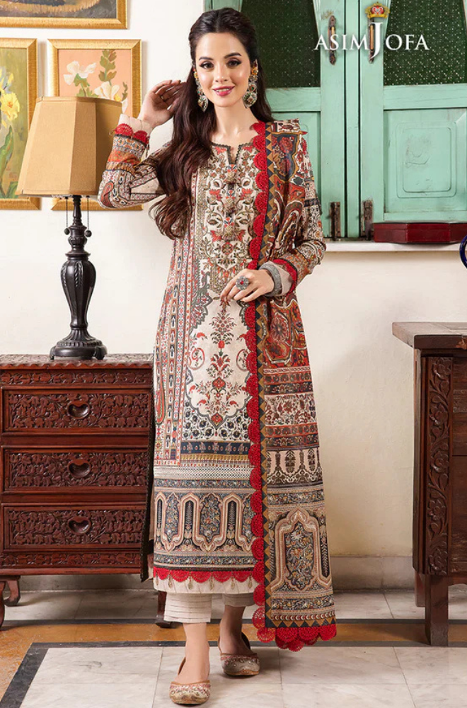 Asim Jofa - Winter 3PC Karandi Digital Print Dress - KP33114