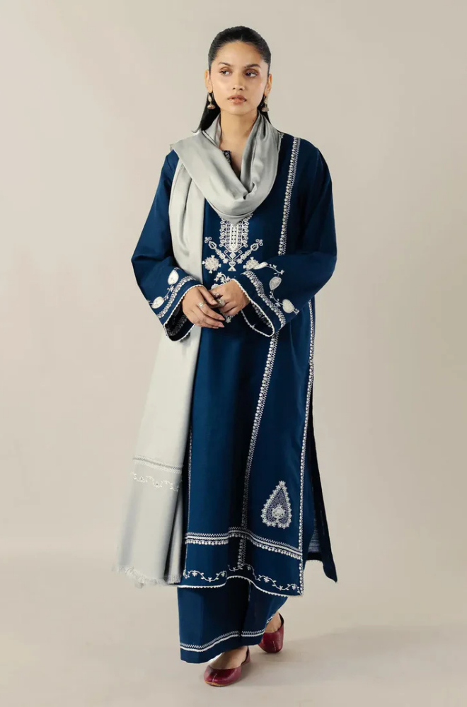 Zara shahjahan - Winter   3PC Dhanak Embroidered Suit - kp33122