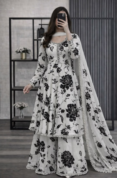 Kashaf - 3 piece kataan silk frock style Printed suit -KP1220