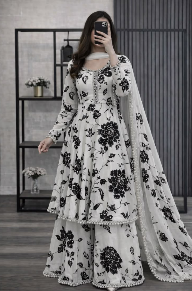 Kashaf - 3 piece kataan silk frock style Printed suit -KP1220