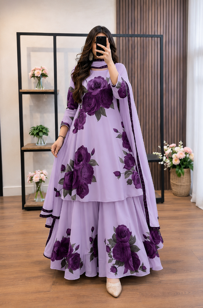 Kashaf - 3 piece Lawn frock style Printed suit -KP1231