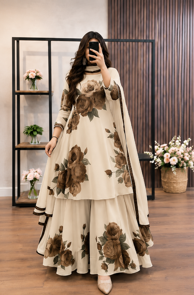 Kashaf - 3 piece Lawn frock style Printed suit -KP1233