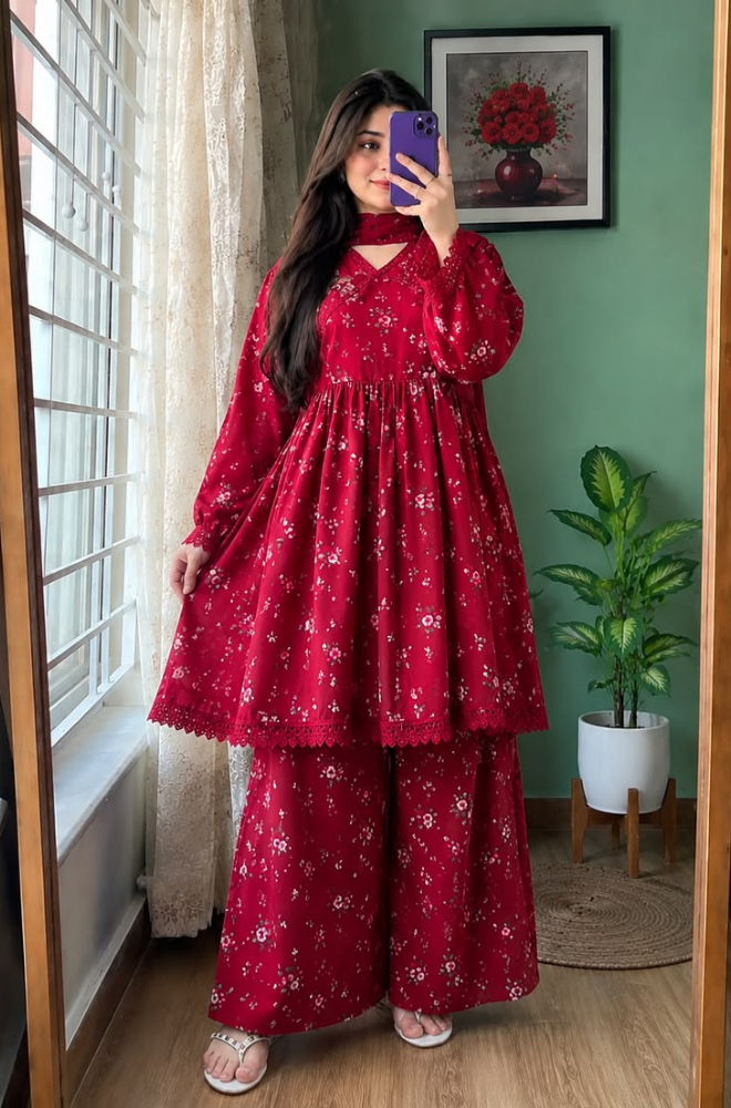 Kashaf - 3 piece Lawn frock style Printed suit -KP1239
