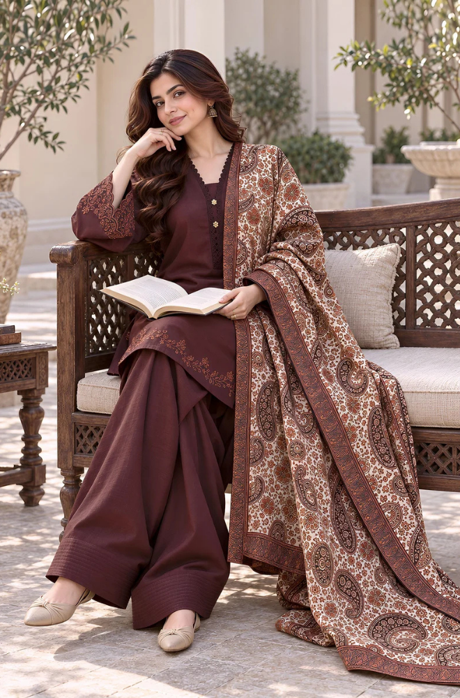 Sapphire - Winter 3PC Dhanak Embroidered Suit - kp1318