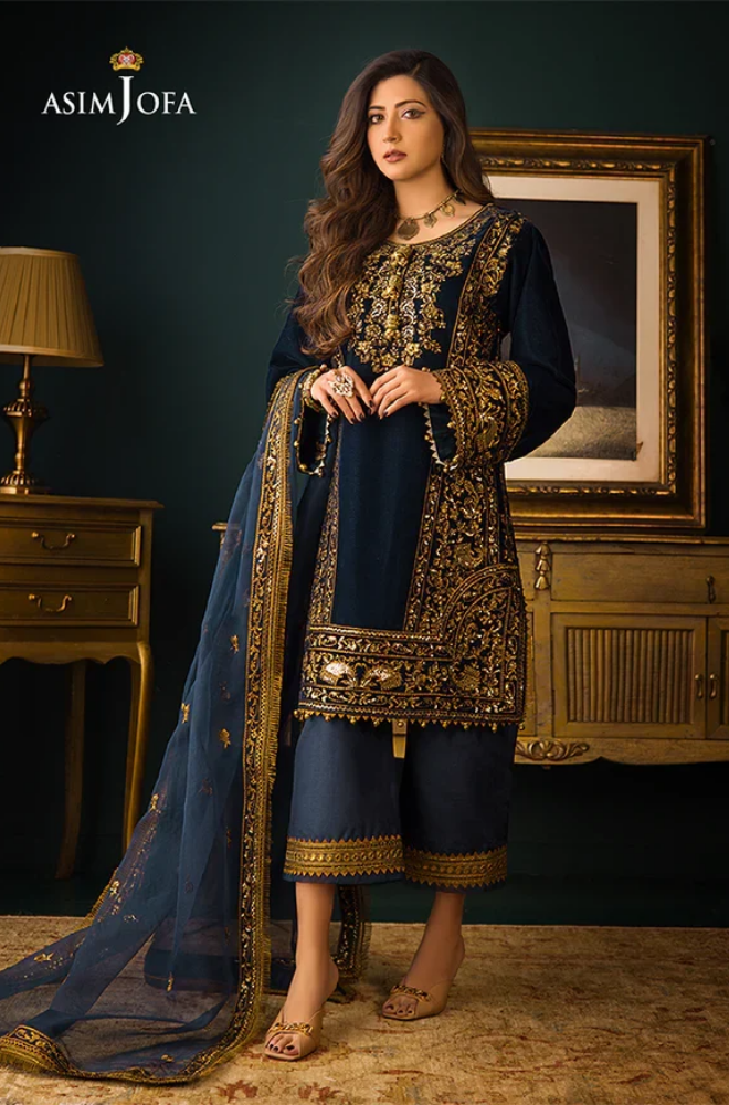 Winter  Embroidered Velvet 3piece suit-KP2028