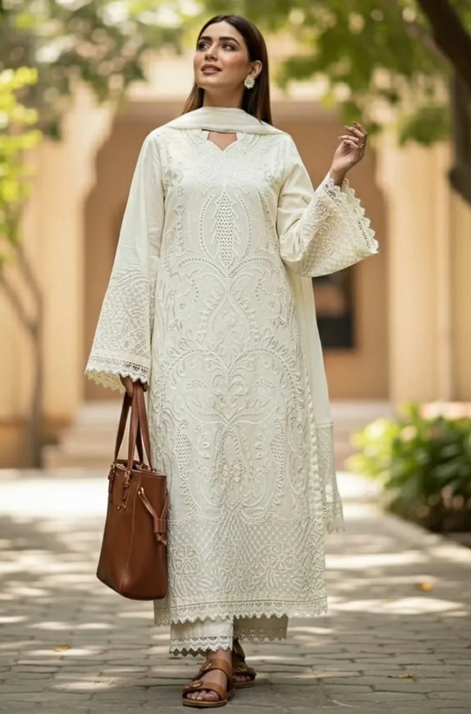 Summer 3PC Lawn Chikankri Embroidered Suit - KP1127