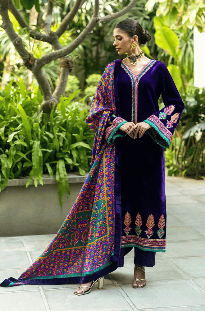Charizma Embroidered Velvet 3piece suit - KP2016