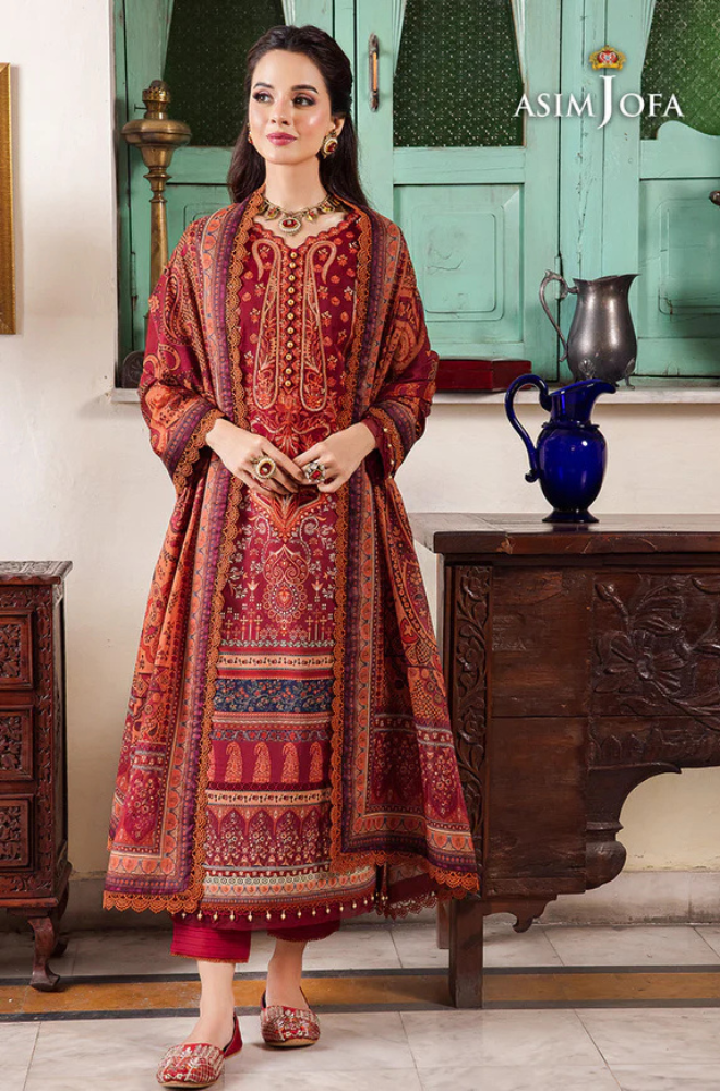 Asim Jofa - Winter 3PC Karandi Digital Print Dress - KP33407