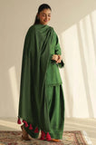KP1264_Premium Emerald Green 3-Piece Unstitched Suit with Matching Shawl