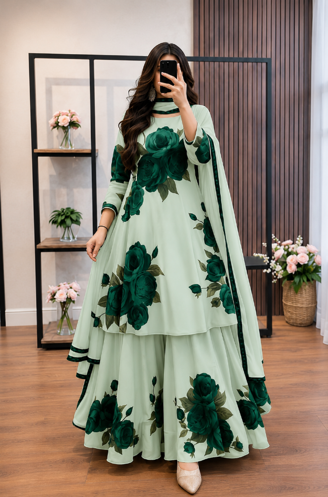 Kashaf - 3 piece Lawn frock style Printed suit -KP1232