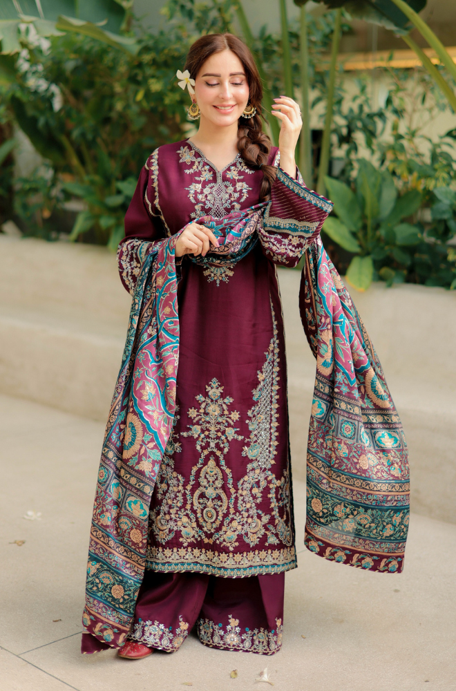 Sapphire - Winter 3PC Dhanak Embroidered Suit - kp1279