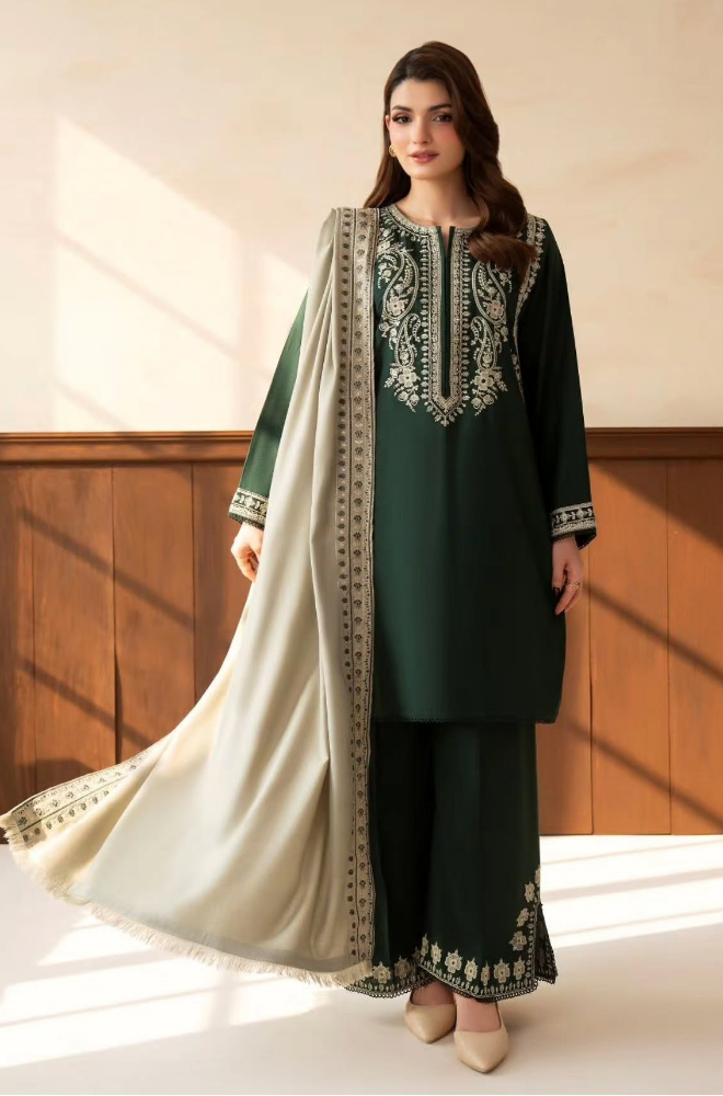 Lazuli - Winter 3PC Dhanak Embroidered Suit - KP1295
