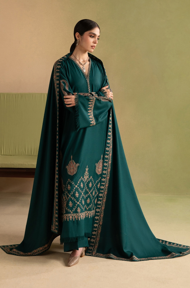 Ziva - Winter 3PC Dhanak Embroidered Suit - KP1301