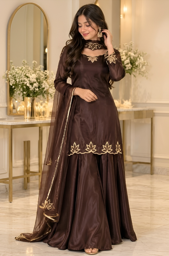 Bunaai - Winter -3PC Silk Embroidered Suit - kp1325