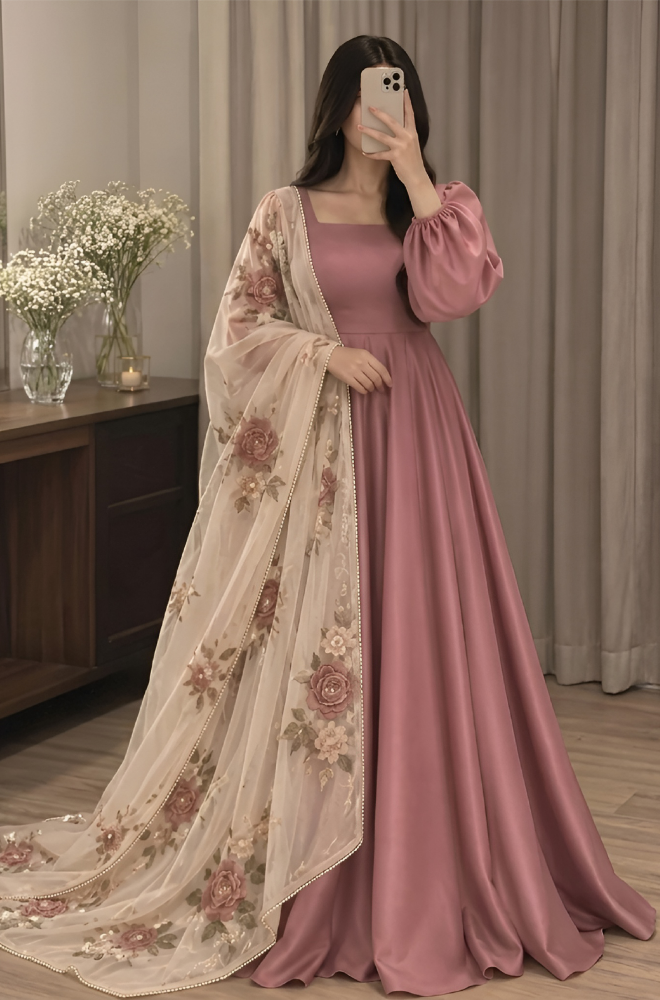 Bunaai - Winter - Frock Silk Embroidered Suit - kp1328