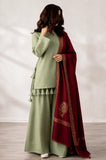 KP1263 - Elegant Sage Green 3-Piece Suit with Maroon Printed Shawl