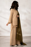 kp1265_Premium Beige & Olive Green 3-Piece Unstitched Suit with Printed Shawl