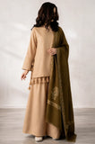 kp1265_Premium Beige & Olive Green 3-Piece Unstitched Suit with Printed Shawl