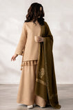 kp1265_Premium Beige & Olive Green 3-Piece Unstitched Suit with Printed Shawl