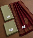 KP1263 - Elegant Sage Green 3-Piece Suit with Maroon Printed Shawl