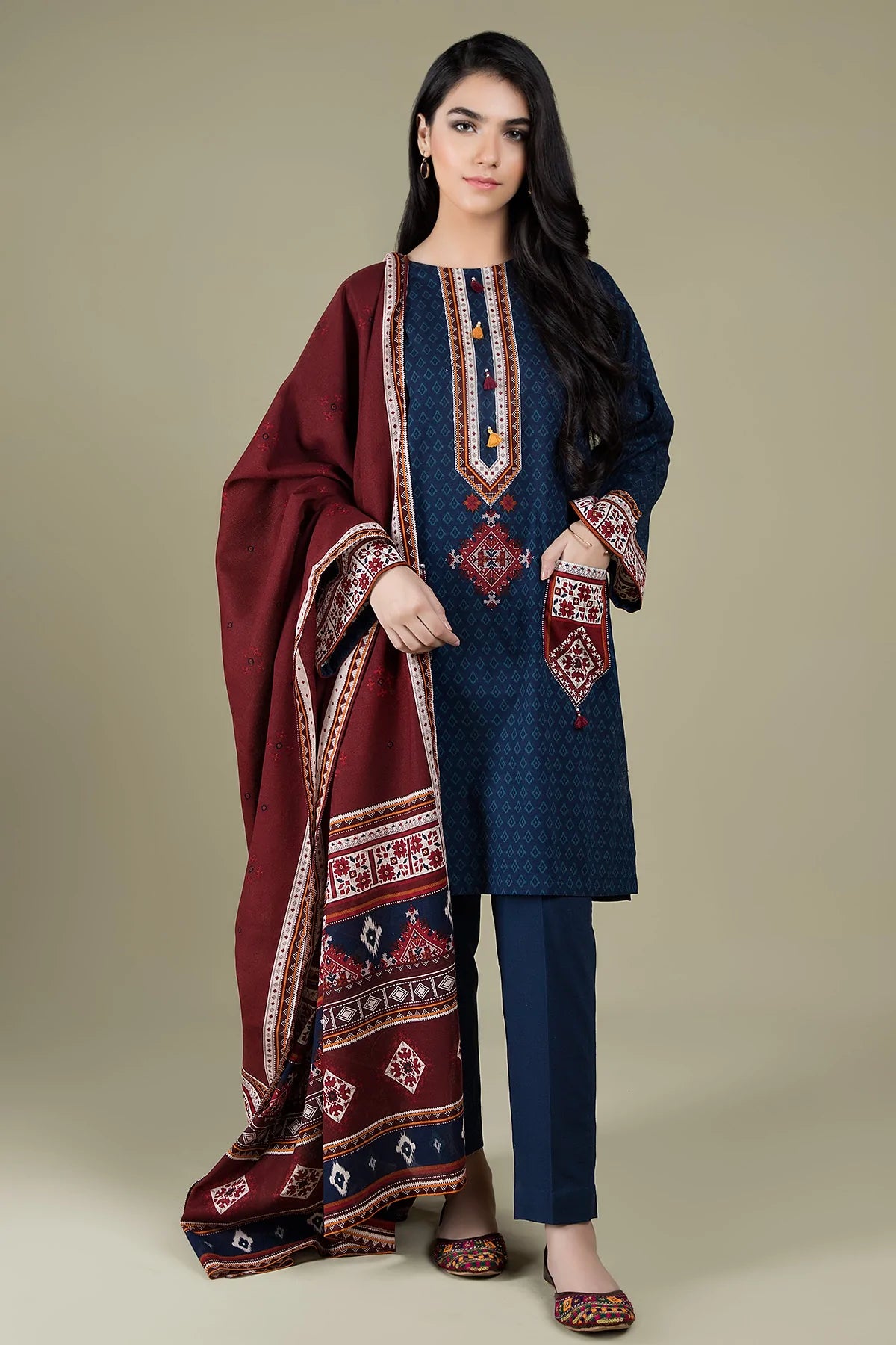 WINTER  3PC Linen Embroidered suit with Embroidered Shawll
