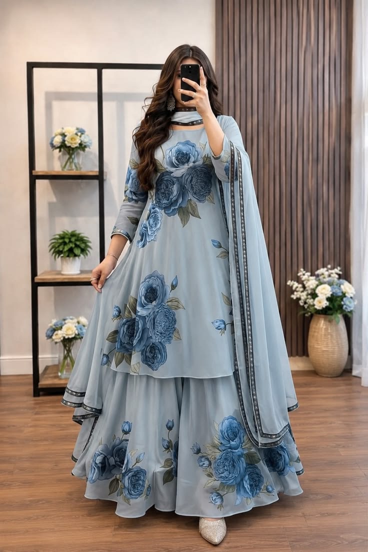 Kashaf - 3 piece Lawn frock style Printed suit -KP1229