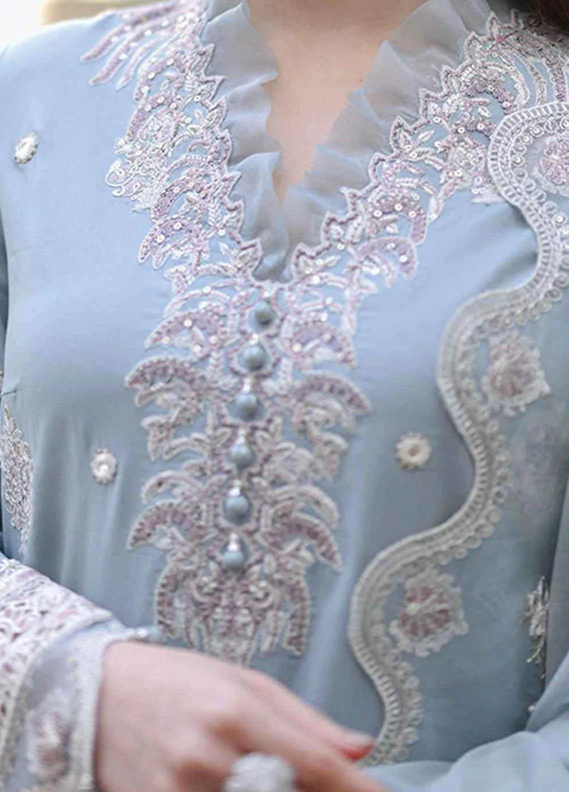 KP1037 - QALAMKAR 3PC Lawn Embroidered Suit