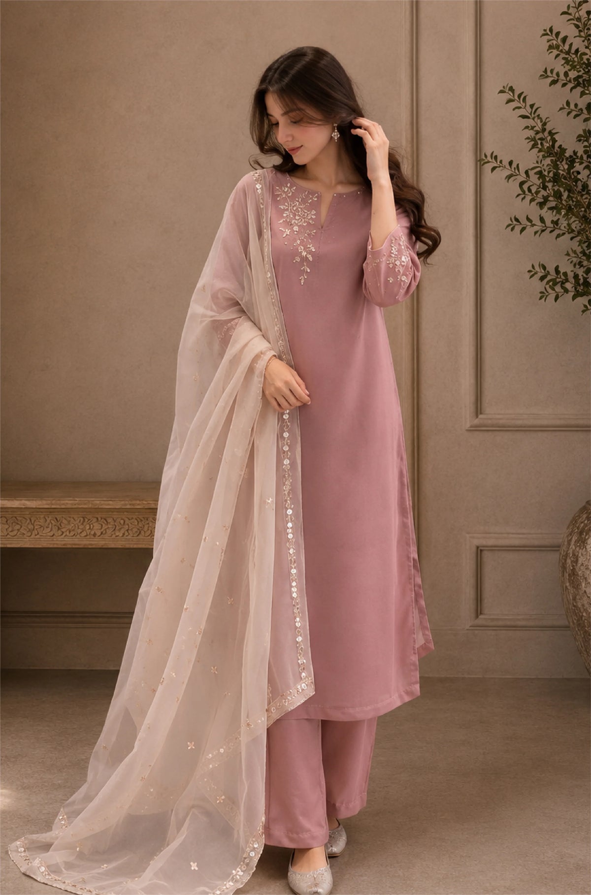 Bunaai - Winter -3PC Silk Embroidered Suit - kp1293